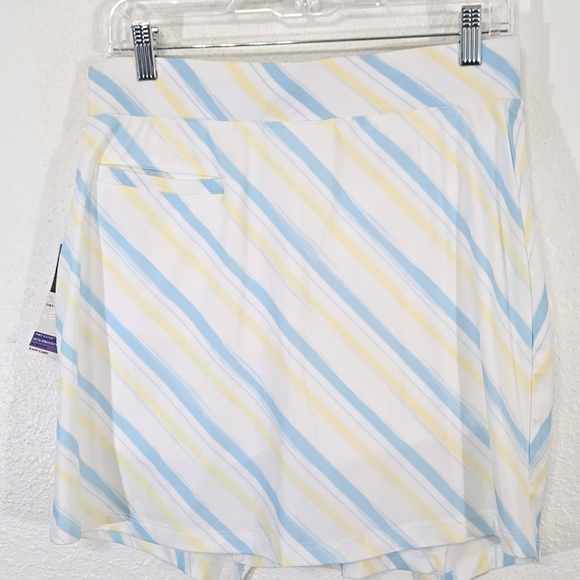 *NWT* PEBBLE BEACH Pale Turquoise/Yellow/White Stripes Skort w/Pockets, size M - Picture 3 of 7